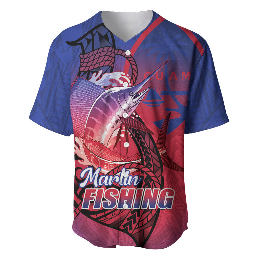 Guam Blue Marlin Fishing Baseball Jersey Guahan Fish Hook Tattoo LT14 Blue - Polynesian Pride