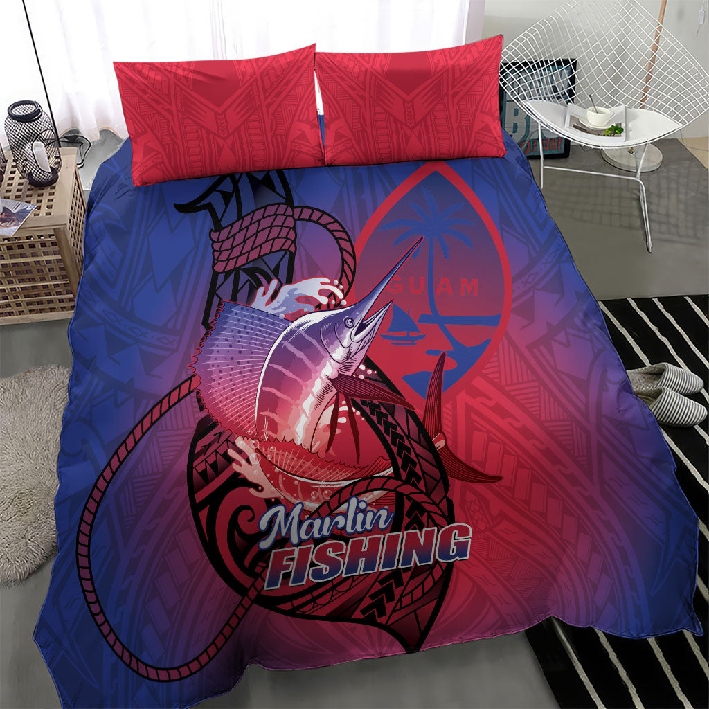 Guam Blue Marlin Fishing Bedding Set Guahan Fish Hook Tattoo