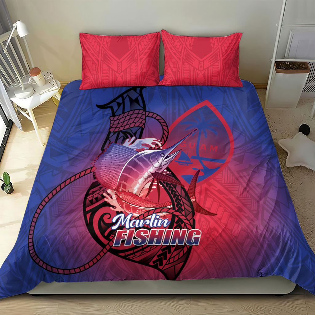 Guam Blue Marlin Fishing Bedding Set Guahan Fish Hook Tattoo