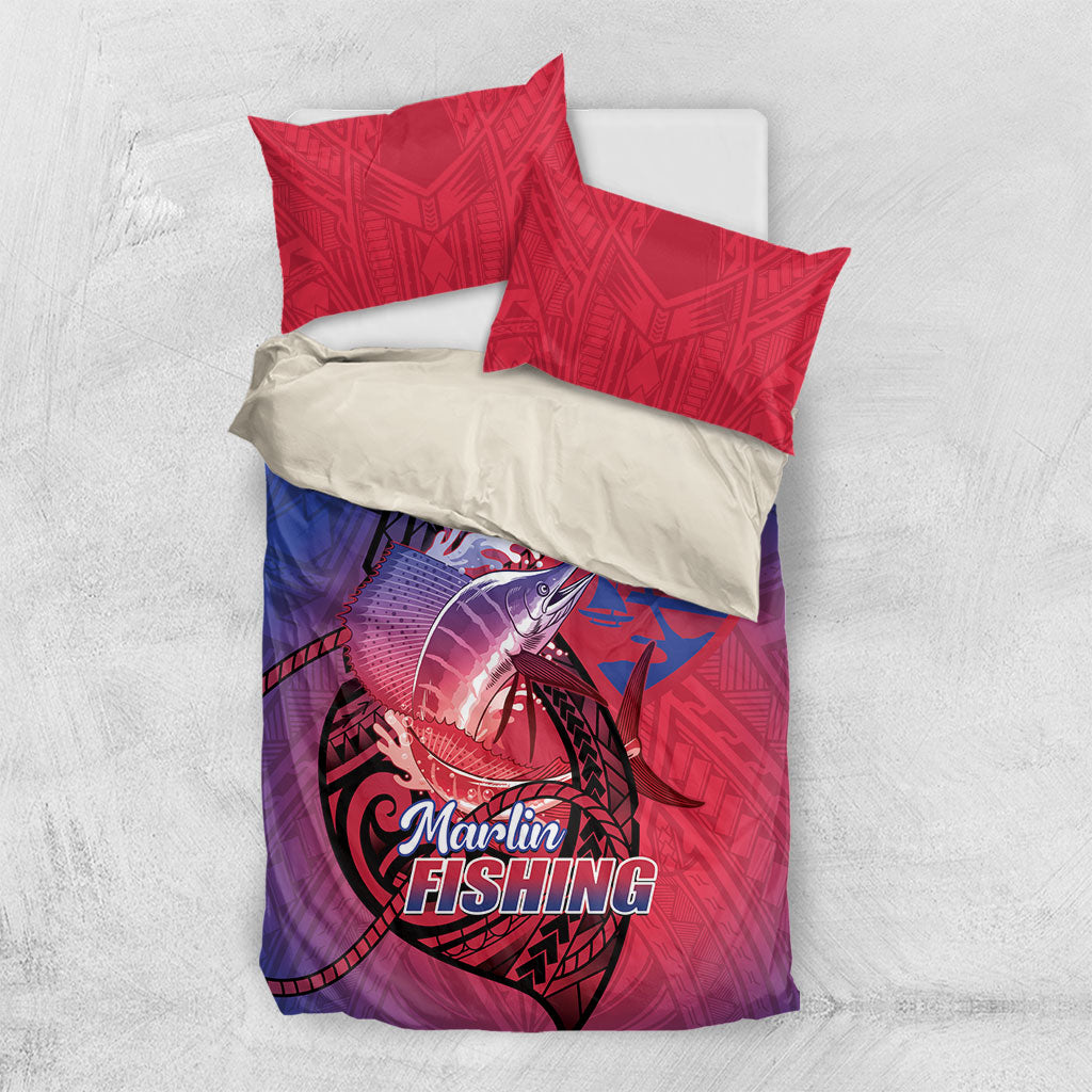 Guam Blue Marlin Fishing Bedding Set Guahan Fish Hook Tattoo