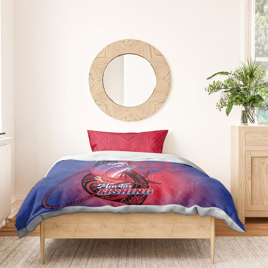 Guam Blue Marlin Fishing Bedding Set Guahan Fish Hook Tattoo