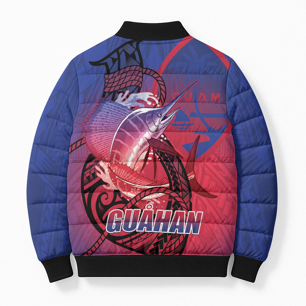 Guam Blue Marlin Fishing Bomber Puffer Jacket Guahan Fish Hook Tattoo LT14 - Polynesian Pride