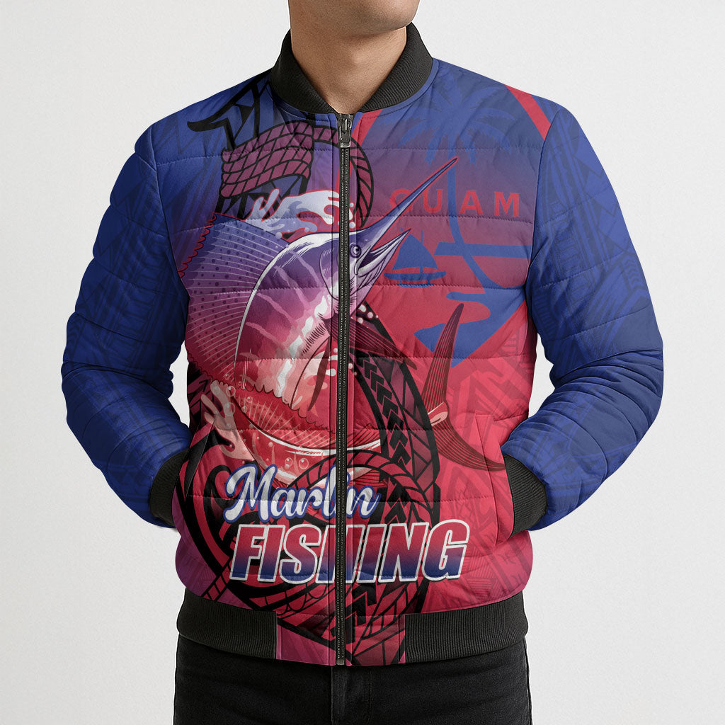 Guam Blue Marlin Fishing Bomber Puffer Jacket Guahan Fish Hook Tattoo LT14 - Polynesian Pride