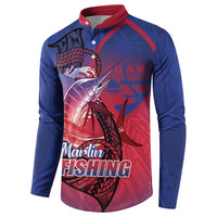 Guam Blue Marlin Fishing Button Sweatshirt Guahan Fish Hook Tattoo