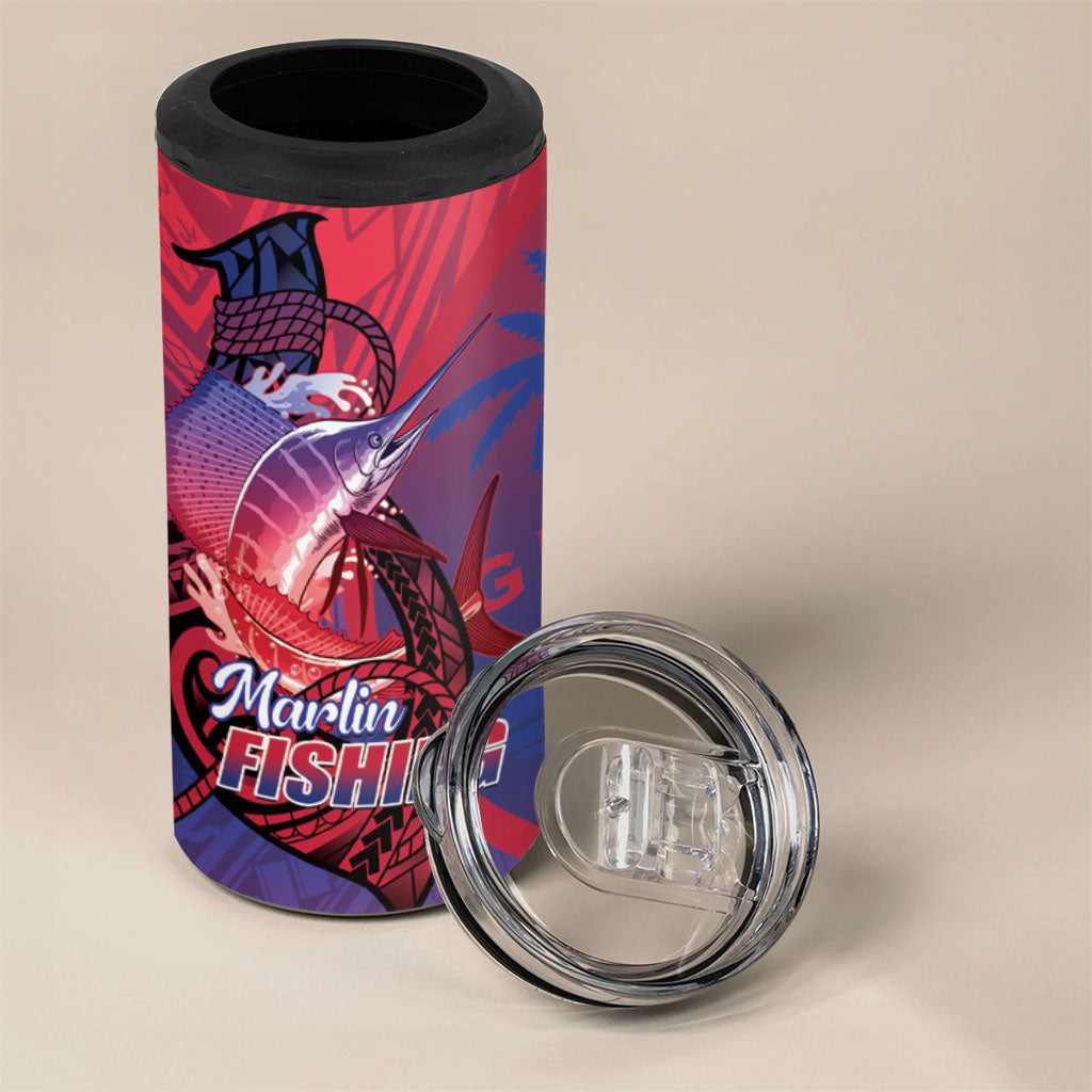 Guam Blue Marlin Fishing 4 in 1 Can Cooler Tumbler Guahan Fish Hook Tattoo LT14 - Polynesian Pride