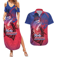 Guam Blue Marlin Fishing Couples Matching Summer Maxi Dress and Hawaiian Shirt Guahan Fish Hook Tattoo