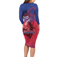 Guam Blue Marlin Fishing Family Matching Long Sleeve Bodycon Dress and Hawaiian Shirt Guahan Fish Hook Tattoo