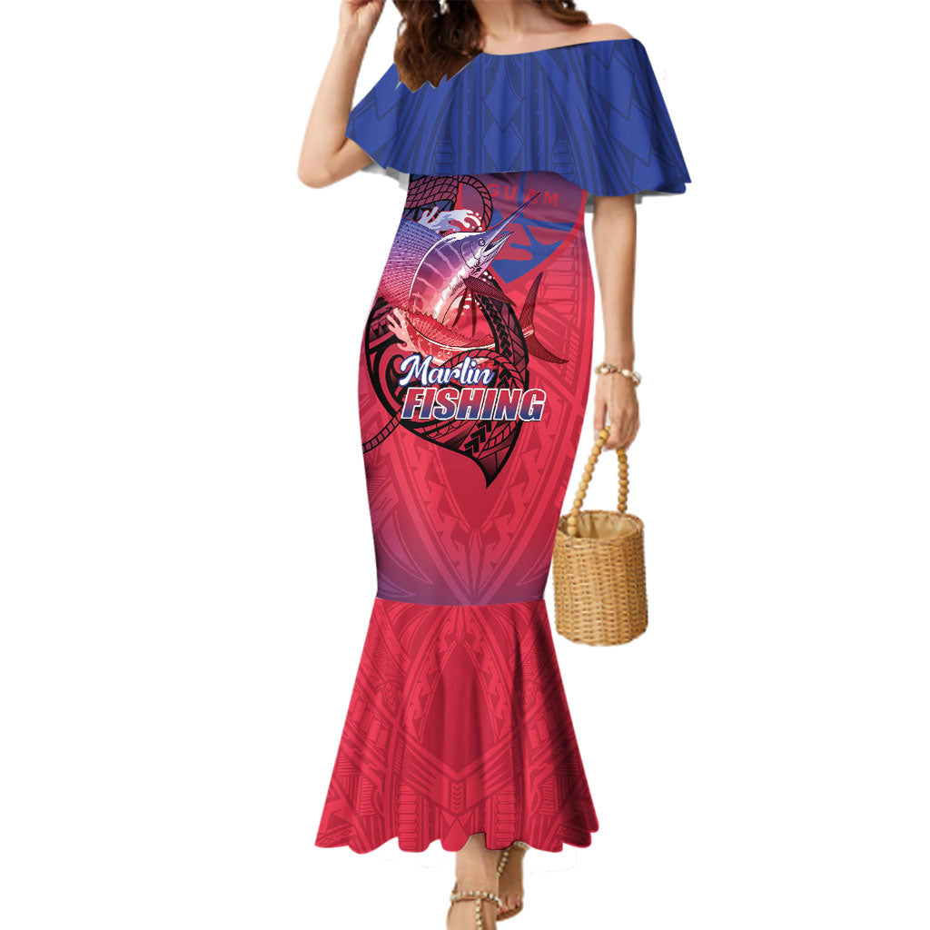 Guam Blue Marlin Fishing Family Matching Mermaid Dress and Hawaiian Shirt Guahan Fish Hook Tattoo