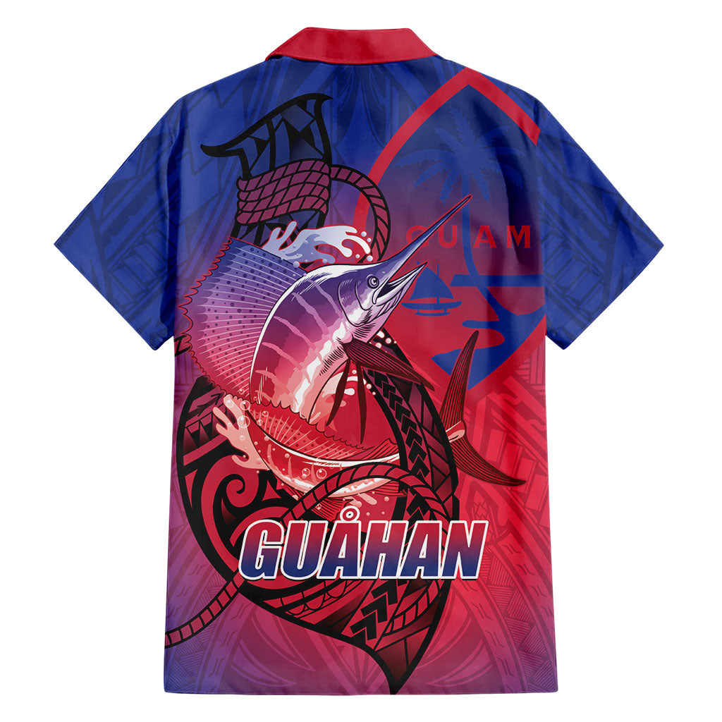 Guam Blue Marlin Fishing Family Matching Off The Shoulder Long Sleeve Dress and Hawaiian Shirt Guahan Fish Hook Tattoo