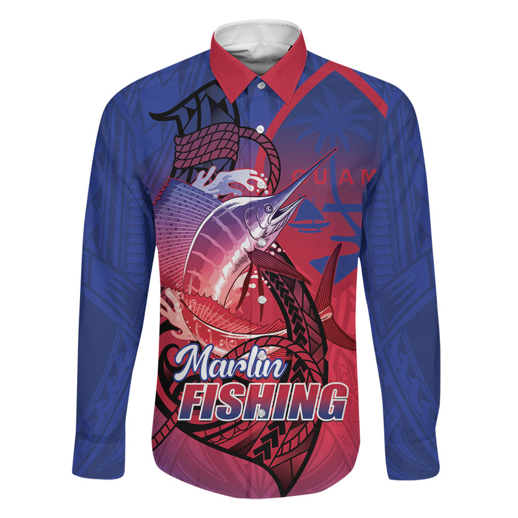 Guam Blue Marlin Fishing Family Matching Off The Shoulder Long Sleeve Dress and Hawaiian Shirt Guahan Fish Hook Tattoo
