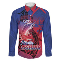 Guam Blue Marlin Fishing Family Matching Off The Shoulder Long Sleeve Dress and Hawaiian Shirt Guahan Fish Hook Tattoo