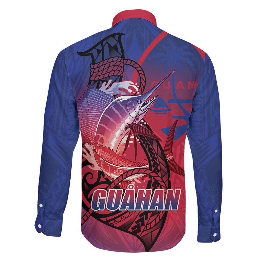 Guam Blue Marlin Fishing Family Matching Off Shoulder Short Dress and Hawaiian Shirt Guahan Fish Hook Tattoo