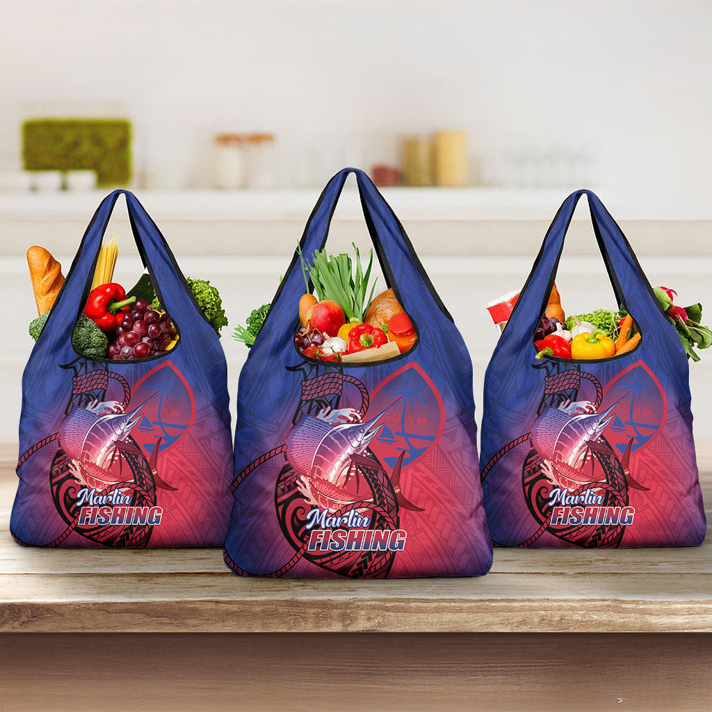 Guam Blue Marlin Fishing Grocery Bag Guahan Fish Hook Tattoo LT14 3-pack One Size Blue - Polynesian Pride