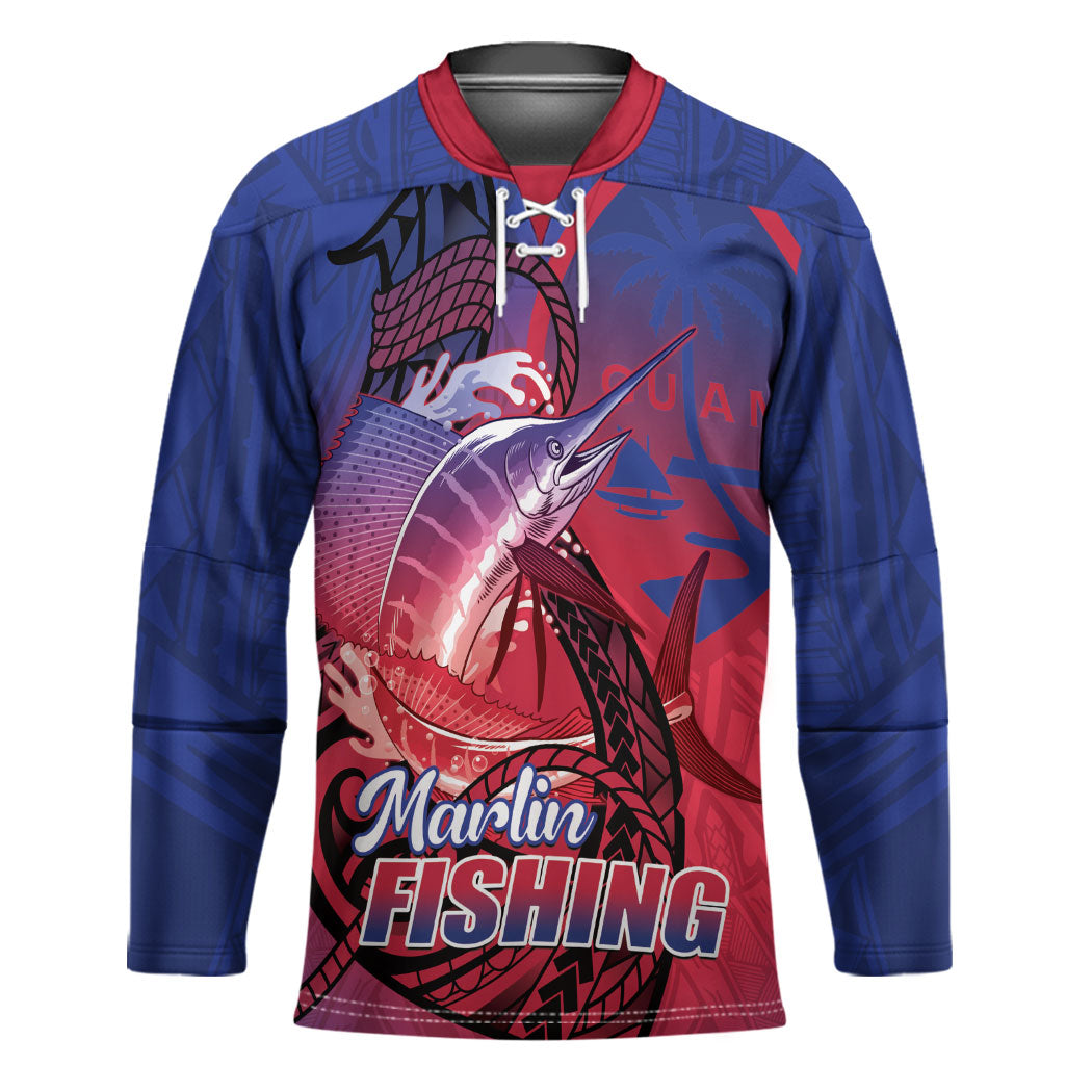 Guam Blue Marlin Fishing Hockey Jersey Guahan Fish Hook Tattoo LT14 Unisex Blue - Polynesian Pride