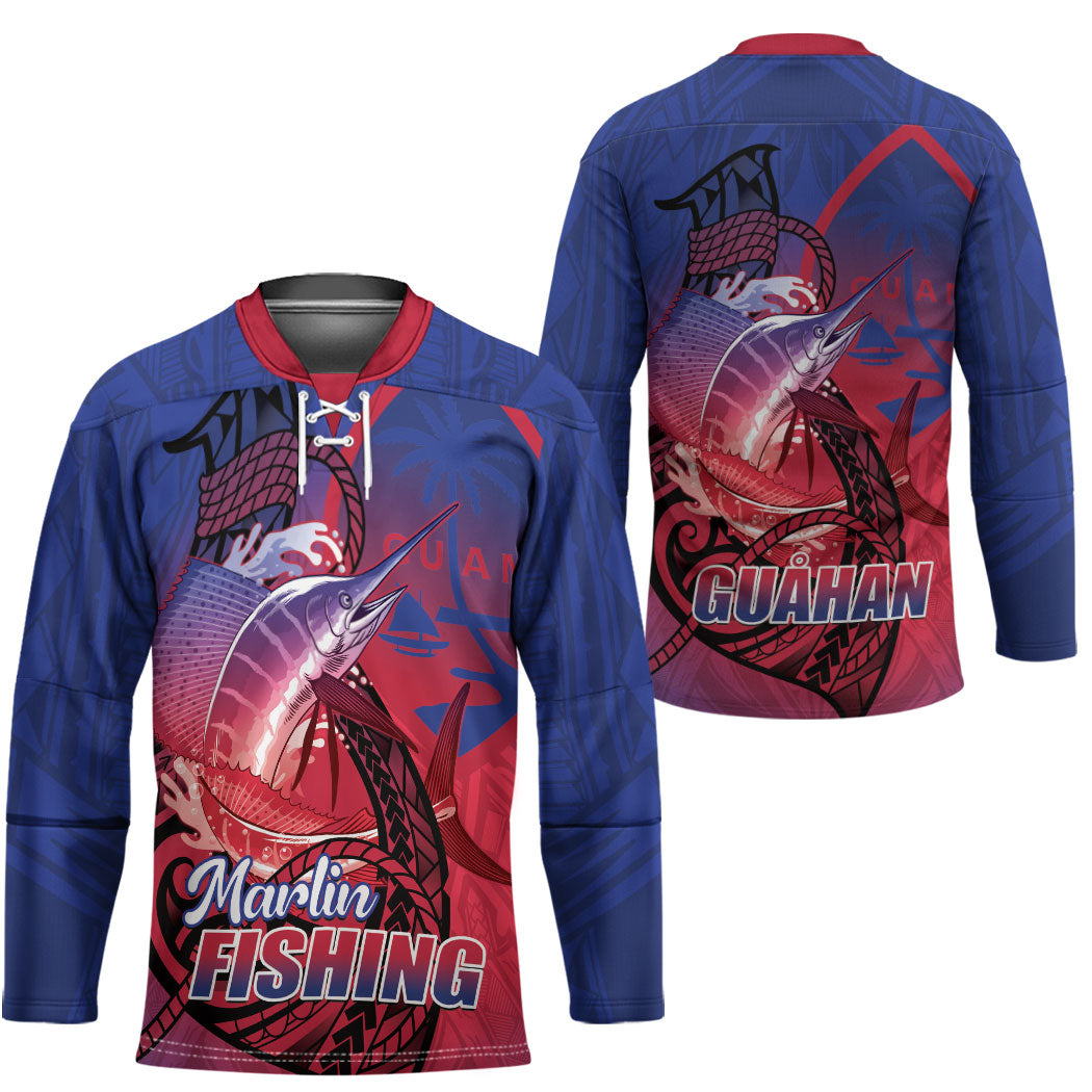 Guam Blue Marlin Fishing Hockey Jersey Guahan Fish Hook Tattoo LT14 - Polynesian Pride