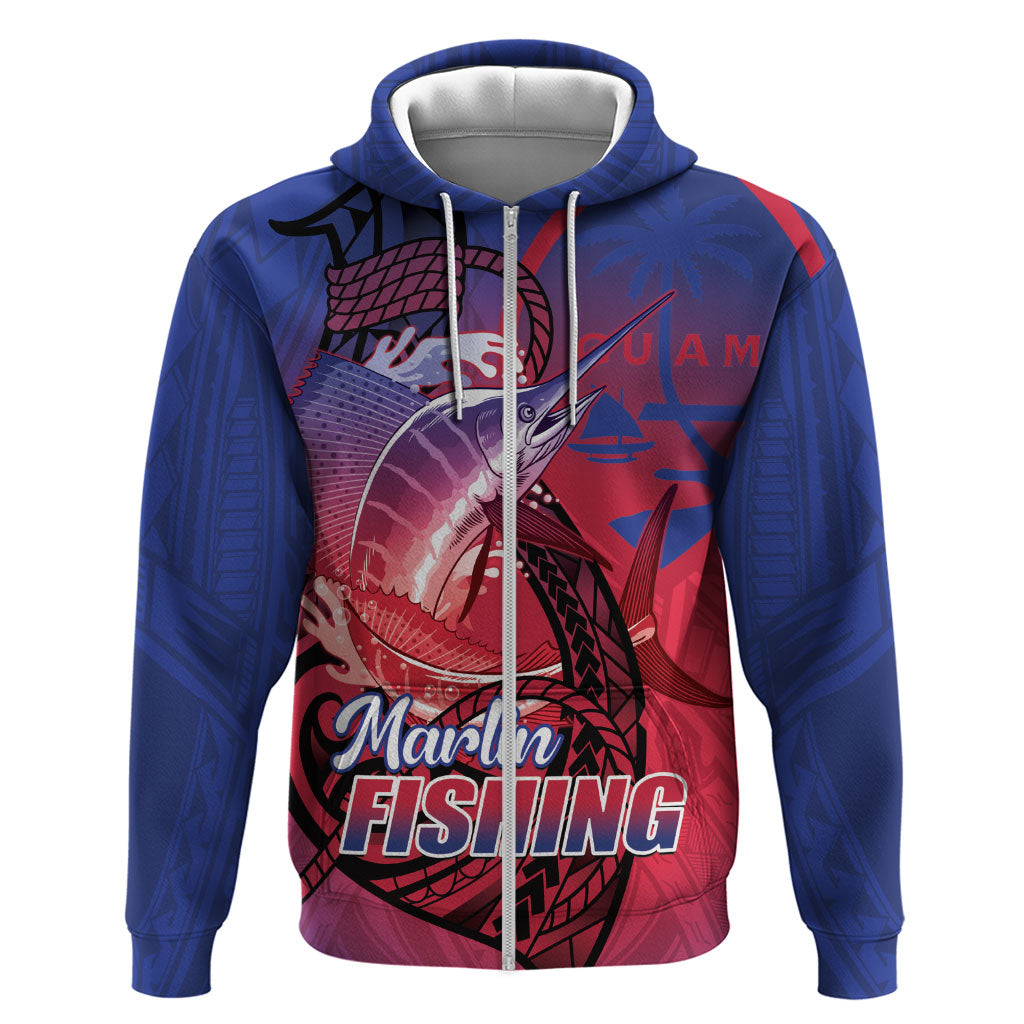 Guam Blue Marlin Fishing Hoodie Guahan Fish Hook Tattoo LT14 Zip Hoodie Blue - Polynesian Pride