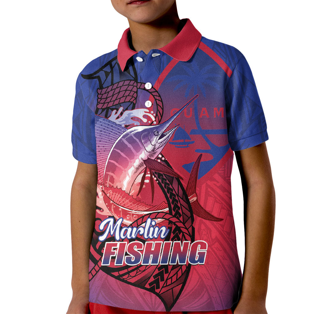 Guam Blue Marlin Fishing Kid Polo Shirt Guahan Fish Hook Tattoo LT14 Kid Blue - Polynesian Pride