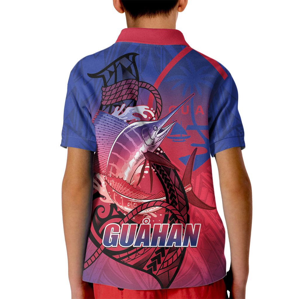 Guam Blue Marlin Fishing Kid Polo Shirt Guahan Fish Hook Tattoo LT14 - Polynesian Pride
