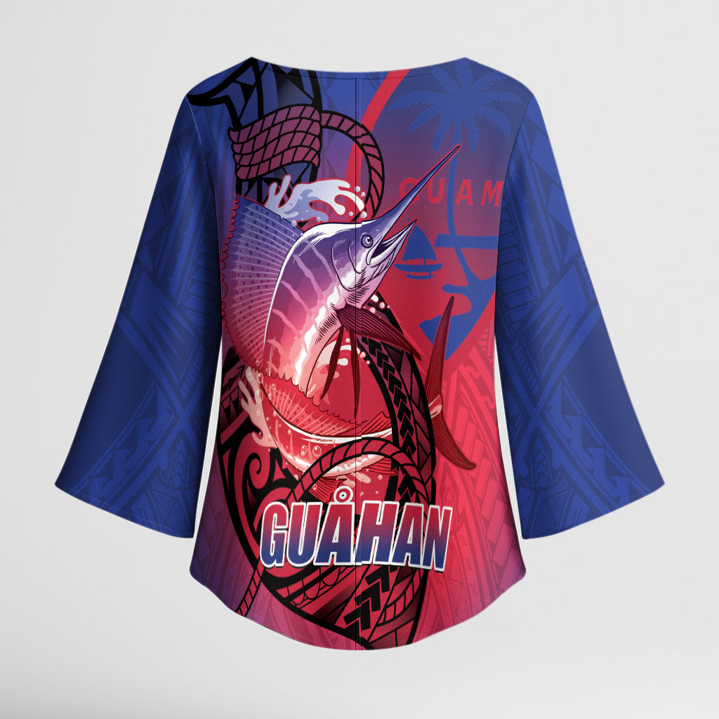Guam Blue Marlin Fishing Kimono Sleeve Blouse Guahan Fish Hook Tattoo LT14 - Polynesian Pride