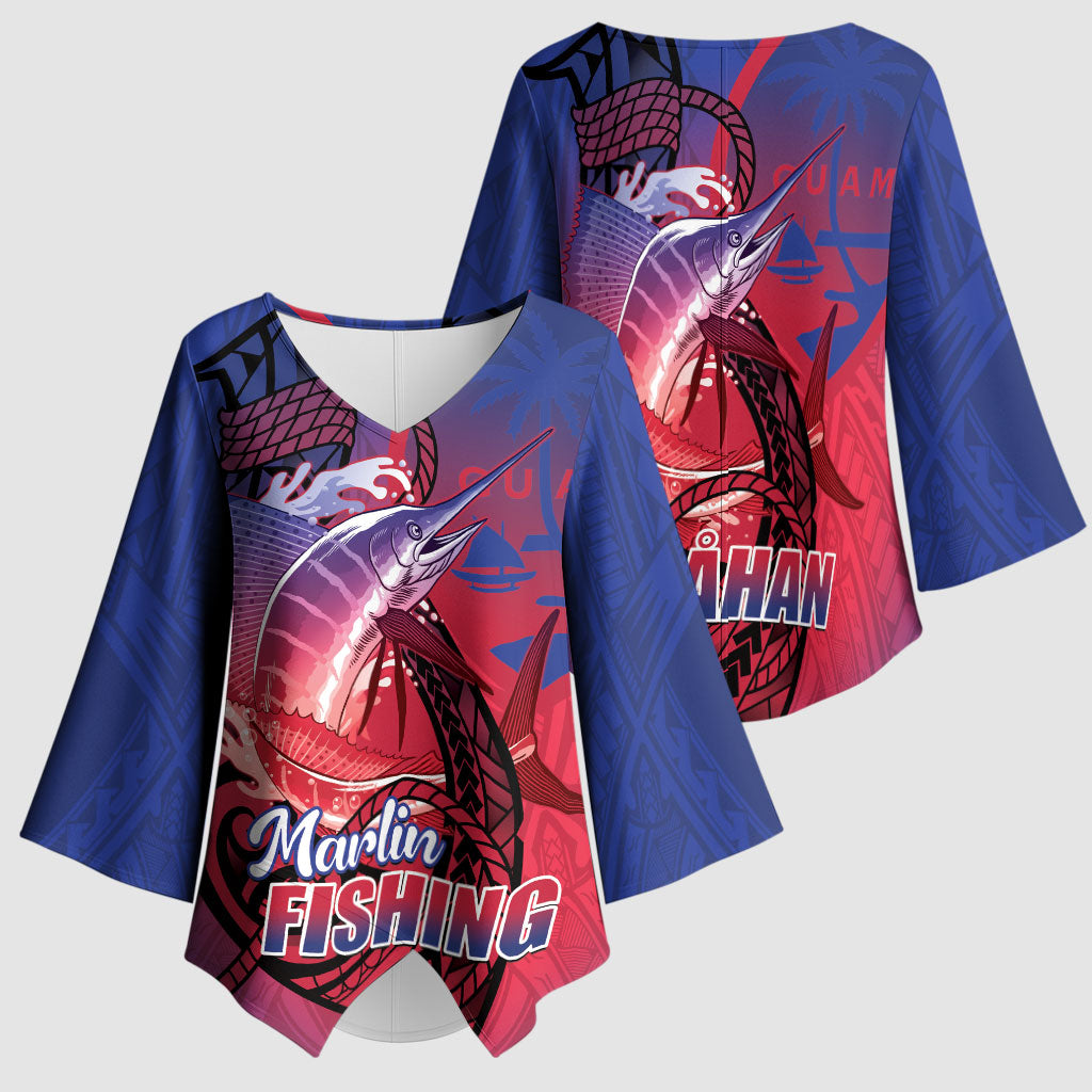 Guam Blue Marlin Fishing Kimono Sleeve Blouse Guahan Fish Hook Tattoo LT14 - Polynesian Pride