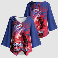 Guam Blue Marlin Fishing Kimono Sleeve Blouse Guahan Fish Hook Tattoo LT14 - Polynesian Pride