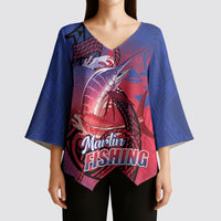 Guam Blue Marlin Fishing Kimono Sleeve Blouse Guahan Fish Hook Tattoo LT14 - Polynesian Pride