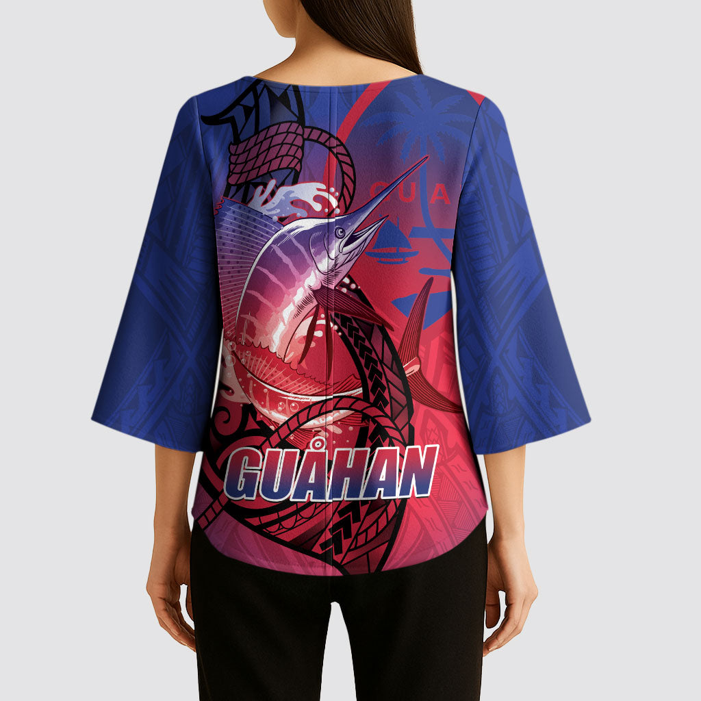 Guam Blue Marlin Fishing Kimono Sleeve Blouse Guahan Fish Hook Tattoo LT14 - Polynesian Pride