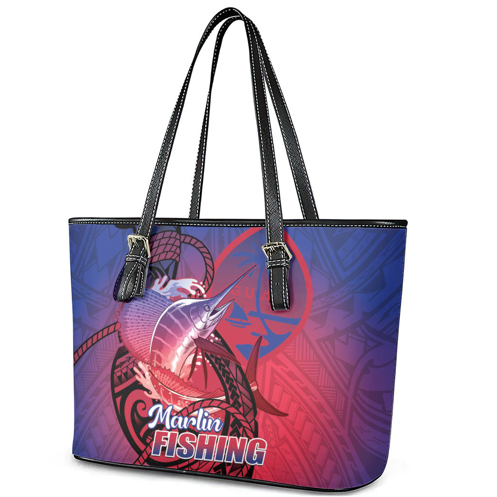 Guam Blue Marlin Fishing Leather Tote Bag Guahan Fish Hook Tattoo LT14 - Polynesian Pride