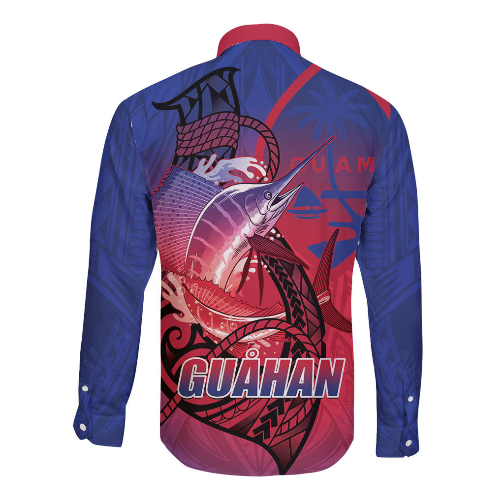 Guam Blue Marlin Fishing Long Sleeve Button Shirt Guahan Fish Hook Tattoo LT14 - Polynesian Pride