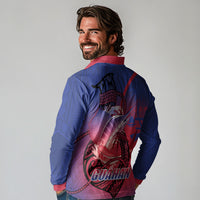 Guam Blue Marlin Fishing Long Sleeve Polo Shirt Guahan Fish Hook Tattoo LT14 - Polynesian Pride