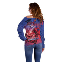 Guam Blue Marlin Fishing Off Shoulder Sweater Guahan Fish Hook Tattoo