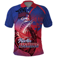 Guam Blue Marlin Fishing Polo Shirt Guahan Fish Hook Tattoo LT14 Blue - Polynesian Pride