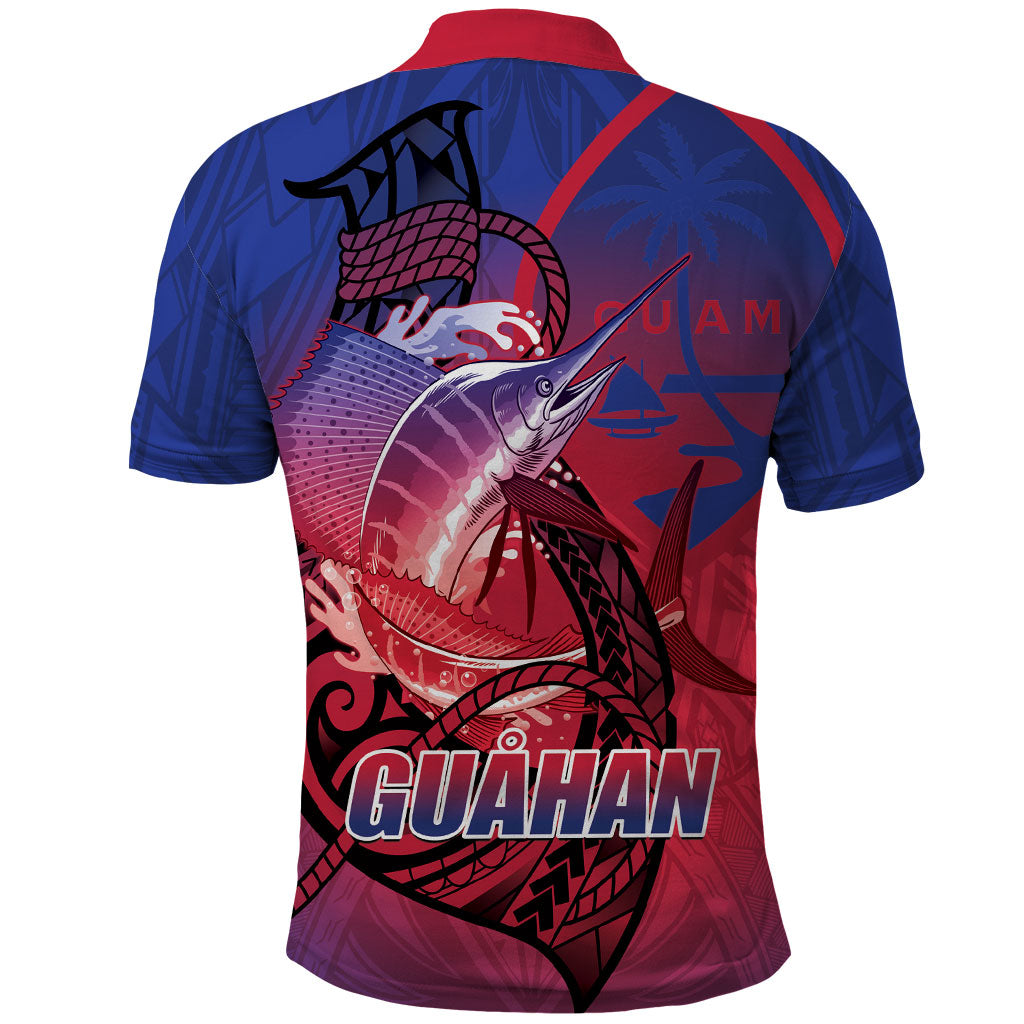 Guam Blue Marlin Fishing Polo Shirt Guahan Fish Hook Tattoo LT14 - Polynesian Pride