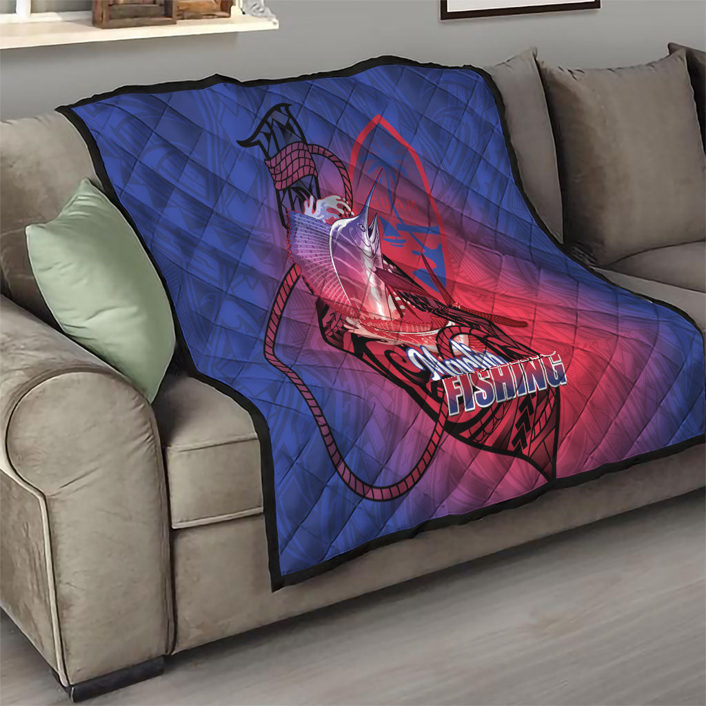 Guam Blue Marlin Fishing Quilt Guahan Fish Hook Tattoo