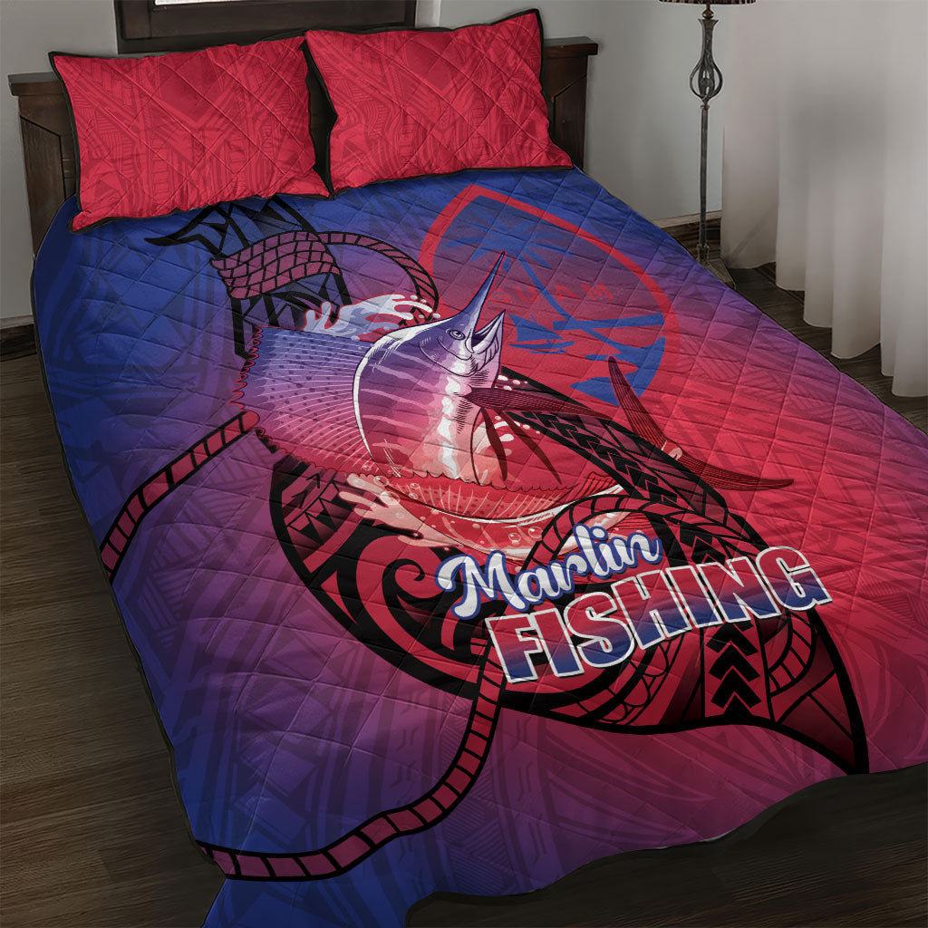Guam Blue Marlin Fishing Quilt Bed Set Guahan Fish Hook Tattoo