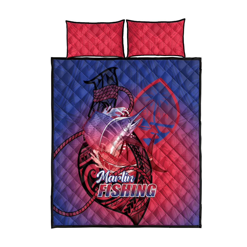 Guam Blue Marlin Fishing Quilt Bed Set Guahan Fish Hook Tattoo LT14 - Polynesian Pride