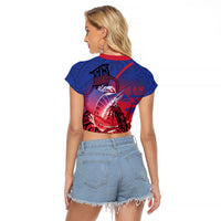 Guam Blue Marlin Fishing Raglan Cropped T Shirt Guahan Fish Hook Tattoo LT14 - Polynesian Pride