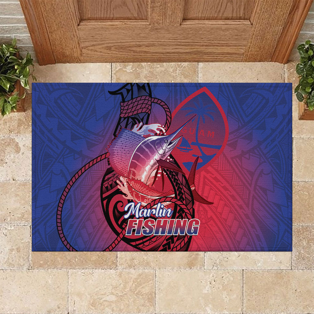 Guam Blue Marlin Fishing Rubber Doormat Guahan Fish Hook Tattoo LT14 Blue - Polynesian Pride