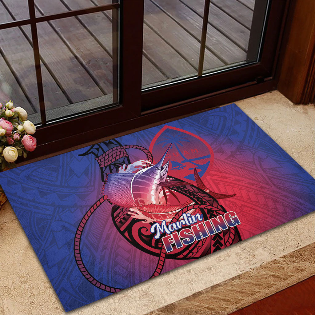 Guam Blue Marlin Fishing Rubber Doormat Guahan Fish Hook Tattoo LT14 - Polynesian Pride
