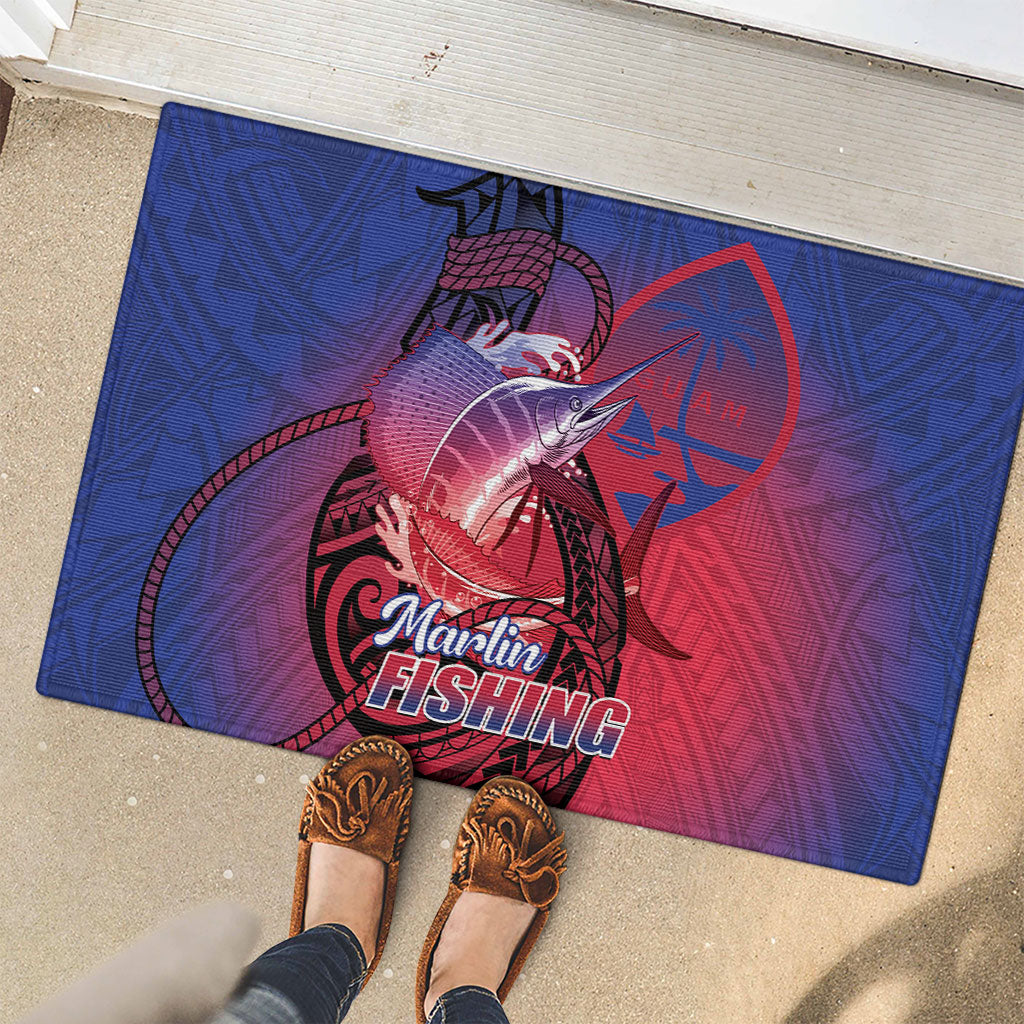 Guam Blue Marlin Fishing Rubber Doormat Guahan Fish Hook Tattoo LT14 - Polynesian Pride