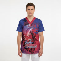 Guam Blue Marlin Fishing Scrub Top Guahan Fish Hook Tattoo LT14 - Polynesian Pride