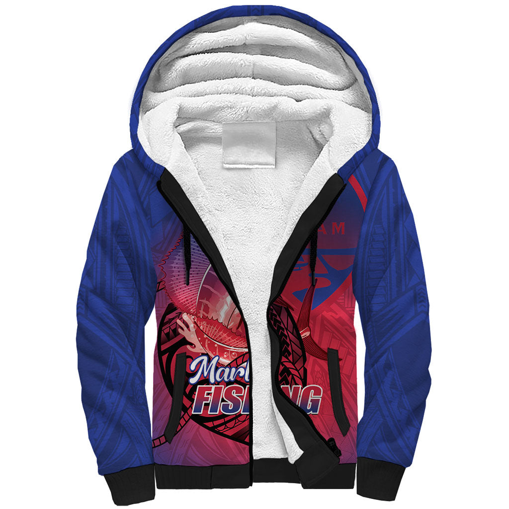 Guam Blue Marlin Fishing Sherpa Hoodie Guahan Fish Hook Tattoo LT14 Unisex Blue - Polynesian Pride