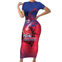 Guam Blue Marlin Fishing Short Sleeve Bodycon Dress Guahan Fish Hook Tattoo