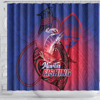 Guam Blue Marlin Fishing Shower Curtain Guahan Fish Hook Tattoo LT14 - Polynesian Pride