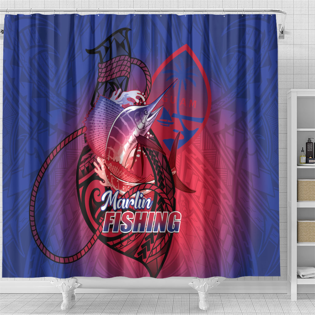 Guam Blue Marlin Fishing Shower Curtain Guahan Fish Hook Tattoo LT14 - Polynesian Pride