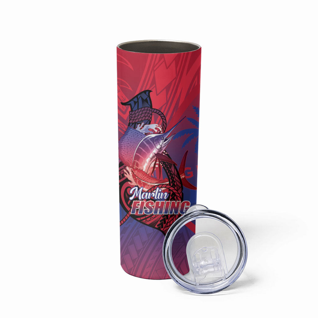 Guam Blue Marlin Fishing Skinny Tumbler Guahan Fish Hook Tattoo LT14 - Polynesian Pride