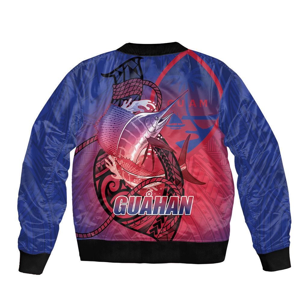 Guam Blue Marlin Fishing Sleeve Zip Bomber Jacket Guahan Fish Hook Tattoo LT14 - Polynesian Pride