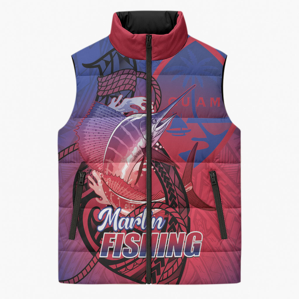 Guam Blue Marlin Fishing Sleeveless Puffer Jacket Guahan Fish Hook Tattoo
