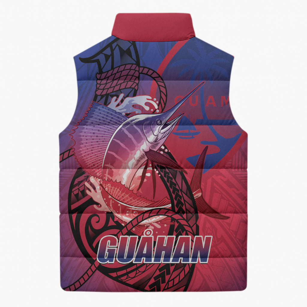 Guam Blue Marlin Fishing Sleeveless Puffer Jacket Guahan Fish Hook Tattoo LT14 - Polynesian Pride