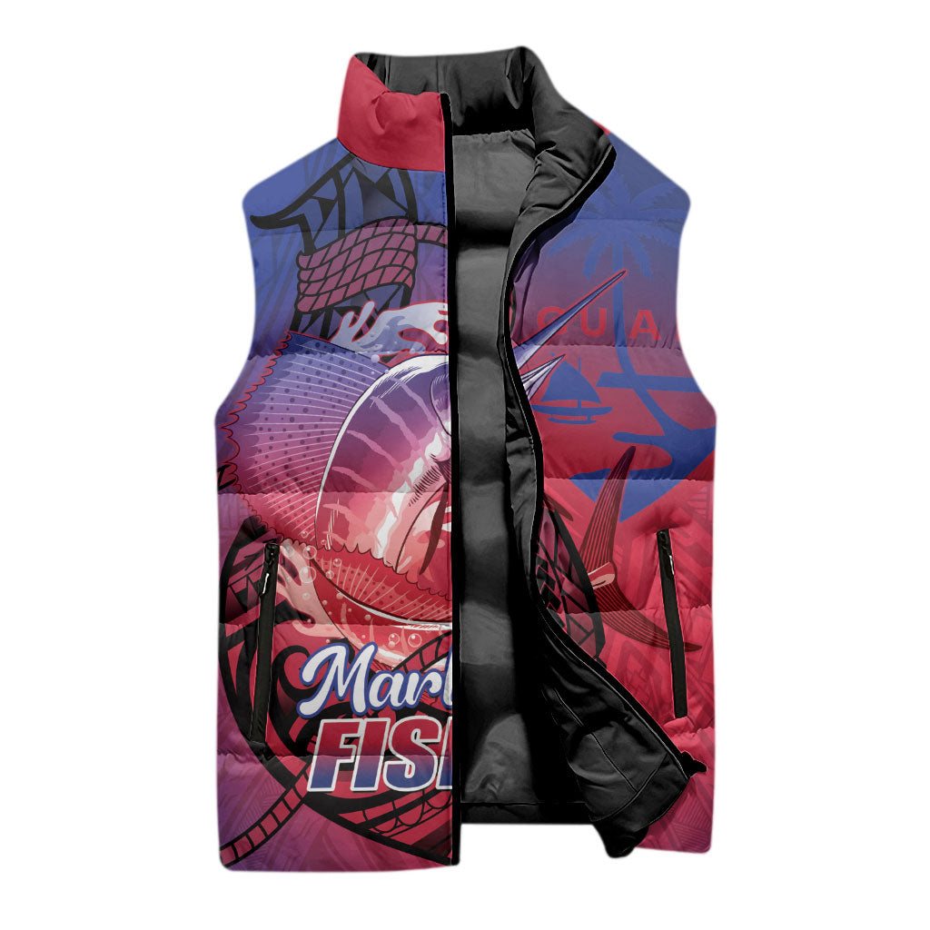 Guam Blue Marlin Fishing Sleeveless Puffer Jacket Guahan Fish Hook Tattoo LT14 - Polynesian Pride